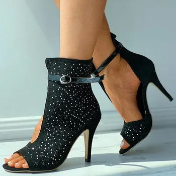أزياء السيدات أحذية عالية الكعب مضخات الأسود مثير الكاحل مشبك كعب أحذية للنساء النساء 2021 موهير دي Tacon ألتو الفقرة Mujer