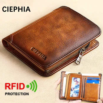 محافظ جلد للرجال خمر قصيرة متعددة الوظائف التجارية محفظة RFID حجب سحاب ID بطاقة الائتمان حامل حقيبة المال