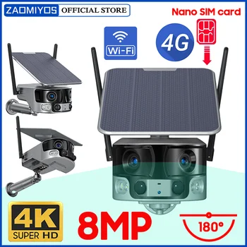 ZAOMIYOS 4G بطاقة Sim/واي فاي 180 درجة فائقة زاوية مشاهدة واسعة الشمسية الكاميرا في الهواء الطلق 8MP المزدوج عدسة التكبير 4X الإنسان الكشف عن كاميرا الأمن