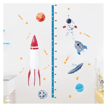 طفل ارتفاع قياس الفضاء رائد الفضاء ملصقات الحائط لغرف الأطفال النمو مسطرة مقياس الرسم البياني الحضانة الشارات