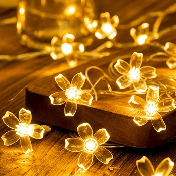 50LED زهرة الكرز سلسلة أضواء البطارية بالطاقة في الهواء الطلق للماء إكليل ضوء عيد الميلاد عطلة الديكور والإضاءة سلاسل