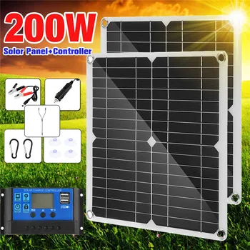 200W نظام الألواح الشمسية مع 60A تحكم العاصمة 18V الطاقة الشمسية المحمولة شاحن الهاتف المشي لمسافات طويلة التخييم السيارات قارب RV الخلايا الشمسية