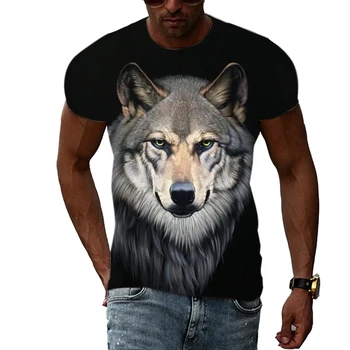 الصيف الجديدة 3D الحيوان الذئب الرجال تي شيرت عارضة أزياء الاتجاه شخصية الطباعة قصيرة الأكمام تي شيرت الهيب هوب المتناثرة الشهير