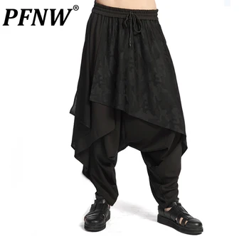 PFNW Darkwear الموضة الجديدة المد عارضة الرجال السراويل فضفاضة واسعة الساق مصفف شعر هارلان غير المتماثلة Techwear أفانت Capris 12A3178
