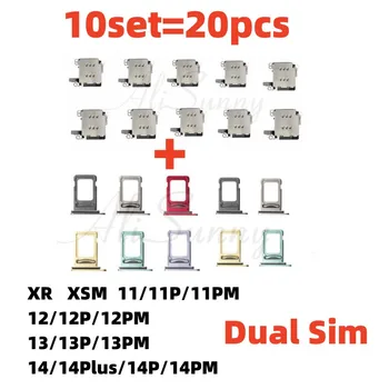 AliSunny 10set Dual Sim بطاقة القارئ وصلة سلك معزول كبل + علبة فتحة حامل محول اي فون 11 12 13 برو ماكس XR XSMax أجزاء