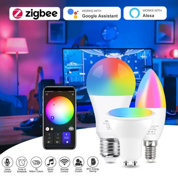 زيجبي Led ضوء لمبة E27 E14 GU10 تويا الذكية مصباح RGB+رطب+CW لمبة Led التحكم الصوتي مع Alexa,Google المنزل ، Smartthings