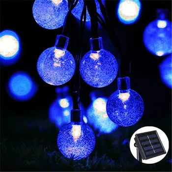 الأزرق 10M 50LEDS الشمسية مصباح كريستال الكرة أضواء LED سلسلة للماء جنية الطوق في الهواء الطلق حديقة عيد الميلاد الزفاف الأزرق