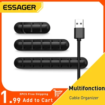 Essager منظم الكابلات كابل USB حامل سلك الماوس سماعة الرأس سماعة سلك الشاحن حامي مكتب اللفاف كليب إدارة الكابلات