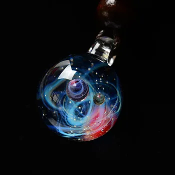 BOEYCJR الكون حبة الزجاج الكواكب قلادة قلادة المجرة سلسلة حبل الشمسي تصميم قلادة للنساء عيد الميلاد هدية