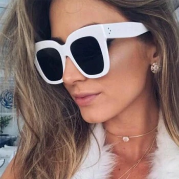 برشام المتضخم مربع النظارات الشمسية للنساء خمر الكلاسيكية الكبيرة إطار نظارات الشمس 2022 العصرية الأنيقة البيضاء نظارات ظلال UV400