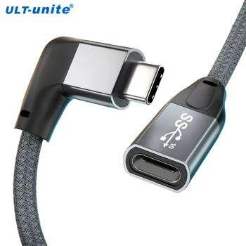 USB ج تمديد كابل نوع C 3.2 PD100W الشحن السريع كابل الذكور إلى الإناث موسع الكوع 90 درجة الزاوية اليمنى USB ج تمديد