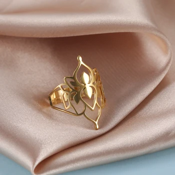 Skyrim لوتس خواتم الفولاذ المقاوم للصدأ لون الذهب زهرة الجنة قابل للتعديل خمر خاتم الزفاف بوهيمية المجوهرات هدية