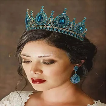 التجارة الخارجية تصدير بيع الساخنة تاج العروس القرط مجموعة الأميرة عائشة التاج الأزرق امرأة أنيقة غطاء الرأس الشعر الفرقة
