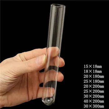 12Pcs/الكثير طول 180/200/300mm الزجاج الشفاف أنابيب اختبار مع جولة السفلي للمدرسة/مختبر الأواني الزجاجية