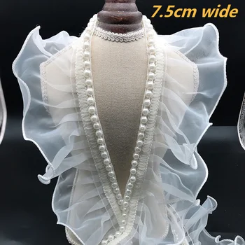 السعر المنخفض عالية الجودة الأورجانزا مطرز 3D تكدرت قماش الدانتيل الزفاف ديي تنورة اللباس لوليتا رقيق ذوي الياقات الأكمام تنحنح الديكور