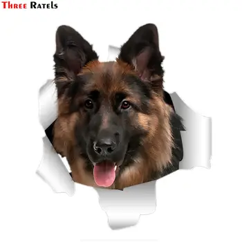 ثلاثة Ratels QD10 لطيف 3D ممزقة تصميم معدني كلب الراعي الألماني جسم السيارة ملصقا