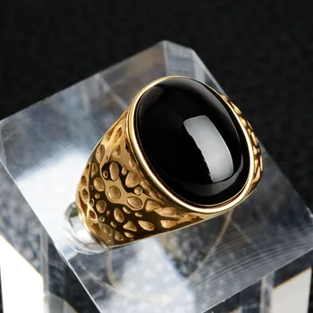 الفاخرة البيضاوي الحجر الأسود لون الذهب خاتم للرجال شخصية حفلة موسيقية خمر المجوهرات هدية