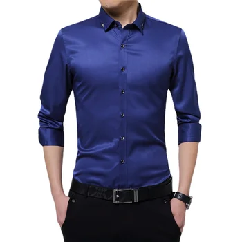 BROWON العلامة التجارية حريري قميص رسمي رجال الأعمال الكلاسيكية طويلة الأكمام طوق التطريز صالح سليم قميص العلامة التجارية الملابس