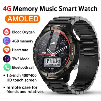 الجديد 4G الذاكرة مشاهدة للرجال الساعات الذكية في عام 2023 الاتصال بلوتوث الموسيقى المحلية Smartwatch الرياضية اللياقة البدنية على مدار الساعة 1.6 بوصة HD الشاشة