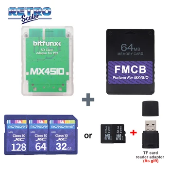 RetroScaler MX4SIO SIO2SD محول بطاقة SD و فورتونا 64MB FMCB OPL1.2.0 بطاقة و بطاقة لعبة للبلاي ستيشن 2 PS2 Slim لوحات المفاتيح
