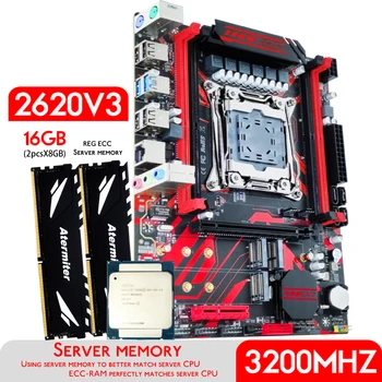 Atermiter X99 DDR4 D4 اللوحة الأم مع مجموعة Xeon E5 2620 V3 LGA2011-3 وحدة المعالجة المركزية 2pcs * 8GB = 16GB PC4 3200MHz ذاكرة DDR4 RAM ريج ECC