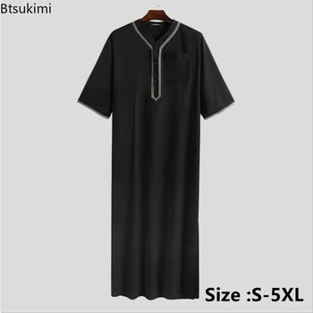 2023 الرجال المسلمين جوبا الثوب الصلبة زر كيمونو منتصف العباءة السعودية رجل مسلم قميص طوق الإسلامية العربية القفطان الرجال عبايات
