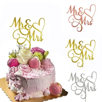 لوازم تزيين الكعكة مضيء الورق المقوى السيد والسيدة أغطية كعكة الزفاف السعيدة كعكة الزفاف الديكور أغطية