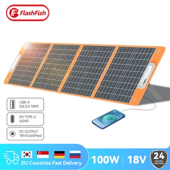 FlashFish لوحة للطاقة الشمسية 100W 18V شاحن للطاقة الشمسية مع نوع DC-ج/QC3.0 إخراج المسؤول عن محطة الطاقة فان RV رحلة التخييم