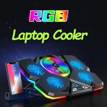 Coolcold ألعاب الكمبيوتر المحمول برودة 5 مراوح 2 منافذ USB مع RGB ضوء HD عرض كمبيوتر محمول تبريد وسادة قابل للتعديل دفتر برودة الوقوف