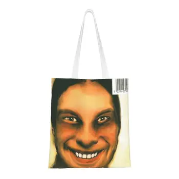 مخصص Aphex التوأم قماش حقيبة تسوق المرأة التدوير البقالة البريطانية الموسيقى الالكترونية الفنان حمل المتسوق أكياس