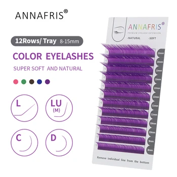 ANNAFRIS الملونة فو المنك جلدة عالية الجودة الفردية تمديد رمش C/D/L/لو حليقة مزيج اللون طول الرموش كاذبة Maquiagem