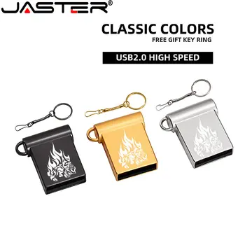 JASTER 1PCS الحرة شعار محرك أقراص فلاش USB 64GB سلسلة المفاتيح هدية USB 2.0 ذاكرة 32GB المعادن محركات القلم مصغرة 16GB U القرص 8GB 4GB