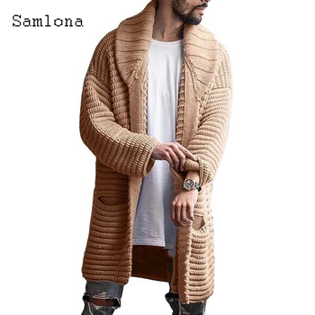 Samlona بالاضافة الى حجم 4xl الرجال الخريف جديدة الحياكة كنزة الشتاء معاطف طويلة رجالي خليط كبار الصوفية تصميم جيب سترة 2021