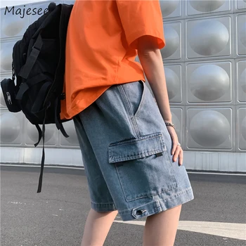 الصيف الرجال واسعة الساق السراويل الجينز جيوب كبيرة الهيب بوب الفضفاضة BF الأزياء اليابانية نمط تزيين الشوارع طول الركبة وسراويل Homme