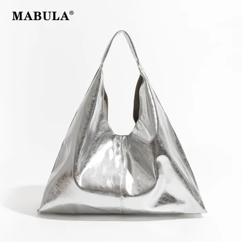MABULA كبيرة الفضة العلامة التجارية حقيبة المتشرد للنساء الفاخرة مصمم الجلود Trigle محفظة الاتجاه عارضة المتسوق حقيبة يد لون خالص