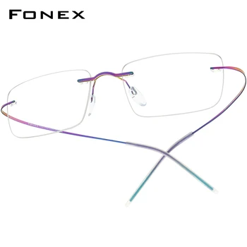 FONEX بدون شفة التيتانيوم نظارات الرجال ، فرملس وصفة النظارات الإطار المرأة خفيفة قصر النظر البصرية إطارات النظارات F85707
