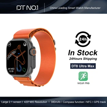 DTNO.1 DT8 Ultra Max الرياضة الساعات الذكية 2.1 بوصة IPS شاشة كبيرة 380mAh البوصلة GPS NFC المسار IP68 للماء الألعاب الصغيرة