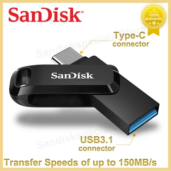 SanDisk Ultra Dual Drive وتغ مفتاح usb Type-C مع USB 3.1 32GB 64GB 128GB 256GB Flash Drive for الهاتف الذكي المحمول USB عصا