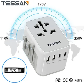 TESSAN عالمية محول السفر الدولي محول المكونات مع USB A & Type C الموانئ في جميع أنحاء العالم الجدار شاحن الولايات المتحدة الأمريكية الاتحاد الأوروبي في المملكة المتحدة الاتحاد الافريقي لنا